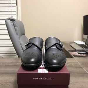 Bruno Magli Mail Monk Strap, 10, Dark Grey, Leather, New - Never Worn